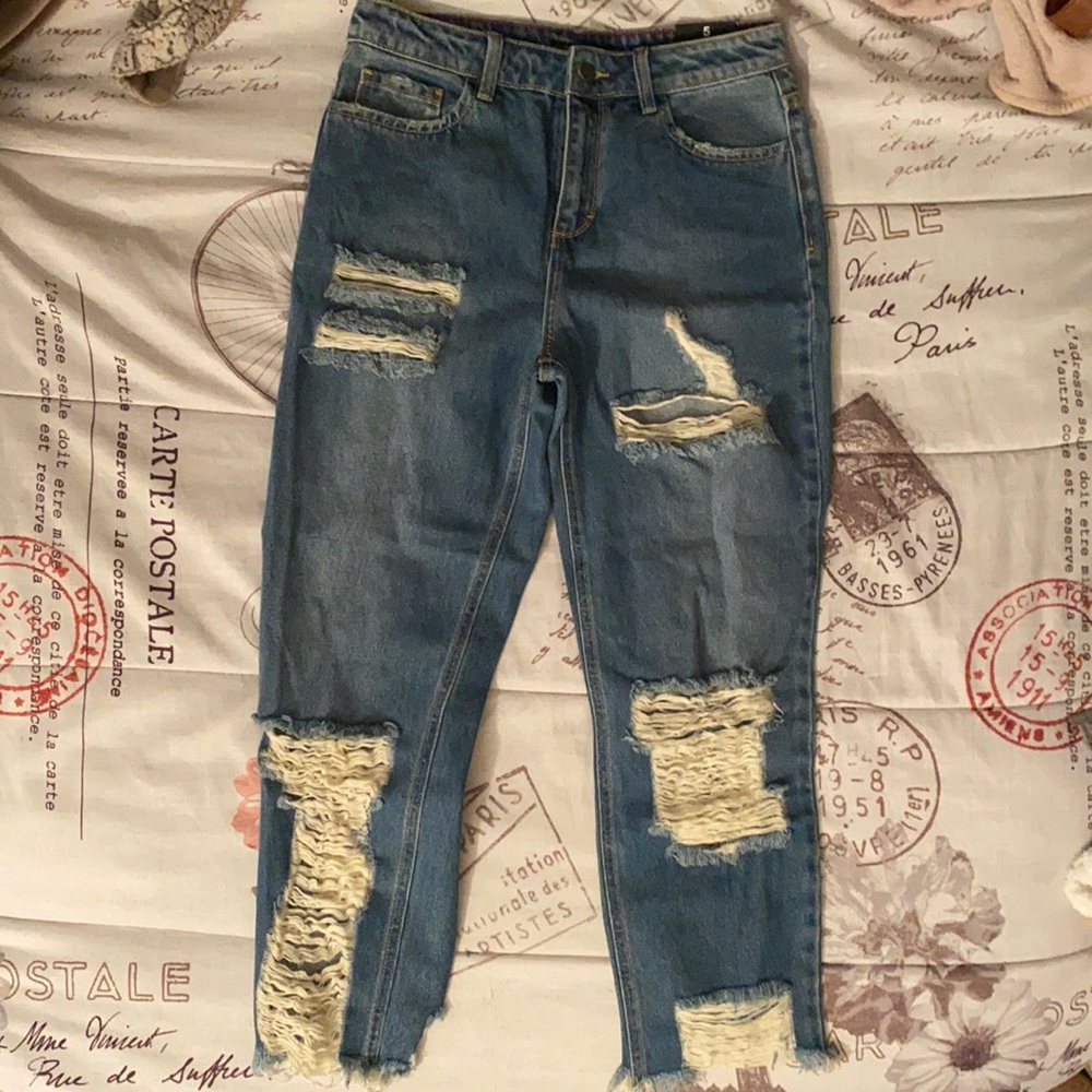 Fashion Nova Ripped MidWash Boyfriend Jeans